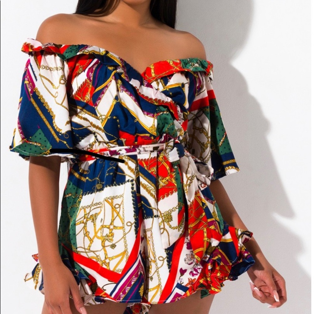 Multi color Printed Off Shoulder Romper